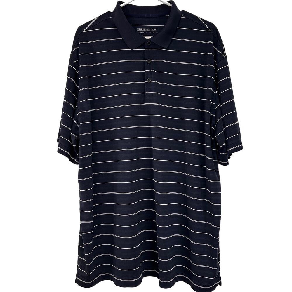 Nike Golf Dri-Fit Blue & White Stripe Polo Shirt Size XXL